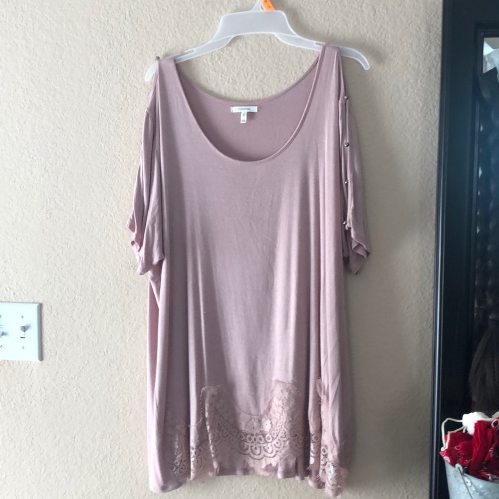 Mauve maurices top with peek a boo sleeves